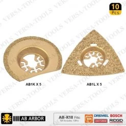 Versa Tool 10 PC Semi- Circular, Triangular Carbide RASP, 8mm Offset Mount Sanding / Grinding Set