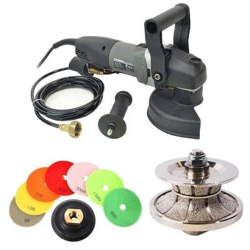 VSP5 5" Var Spd Polisher, 1-1/4" Full Bullnose Dmnd Profile Wheel & 8 pc 5" Dmnd Polishing Pad Set