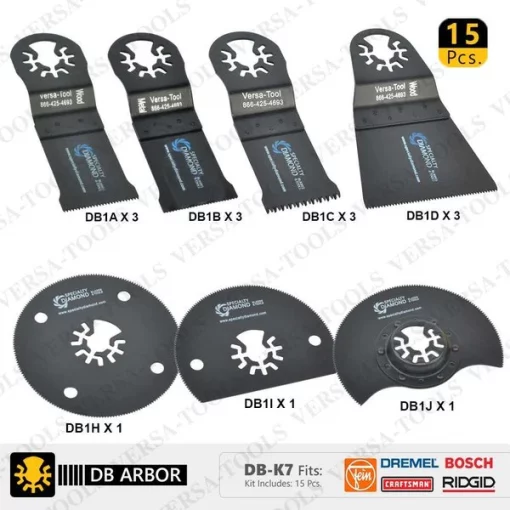 15 Blade 7 Type Oscillating Multi Tool Saw Blade Kit
