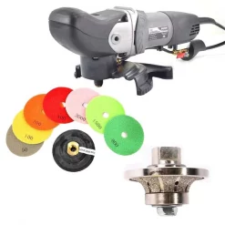 Hardin VS5 Variable Speed Wet Grinder Polisher, 3/8" Radius Diamond Profile Wheel & 8 pc 4" Diamond Pad Set