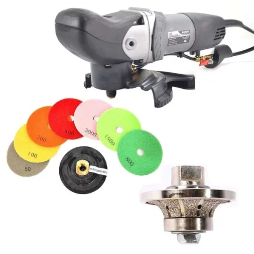 VS5 Variable Speed Wet Grinder Polisher, 3/8" Radius Diamond Profile Wheel & 8 pc 4" Diamond Pad Set