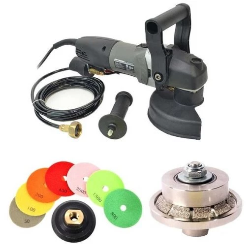 VSP5 5" Var Speed Polisher, 3/16" Radius Diamond Profile Wheel & 8 pc 4" Diamond Polishing Pad Set