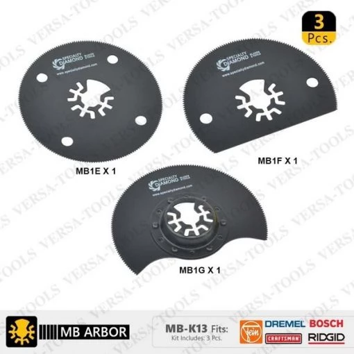 3 PC Universal Oscillating Saw Blade Set (MB1H, 1I, 1J)