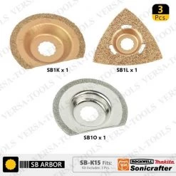 Versa Tool Diamond Grout Blade, Triangular Carbide Rasp, Semi-Round Rasp Set