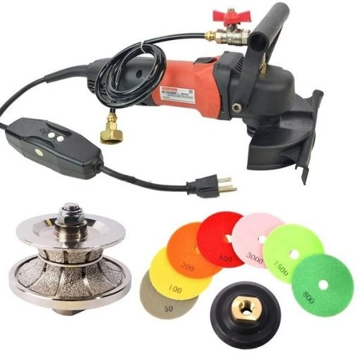 4" Var Speed Polisher, 3/4" Full Bullnose Diamond Profile Wheel & 8 pc 4" Diamond Polishing Pad Set