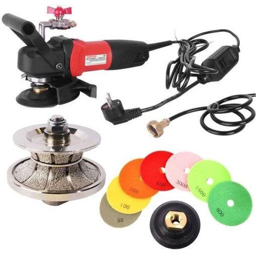 200V 4" Var Spd Polisher, 1-1/2" Full Bullnose Dmnd Profile Wheel & 8pc 4" Diamond Polishing Pad Set