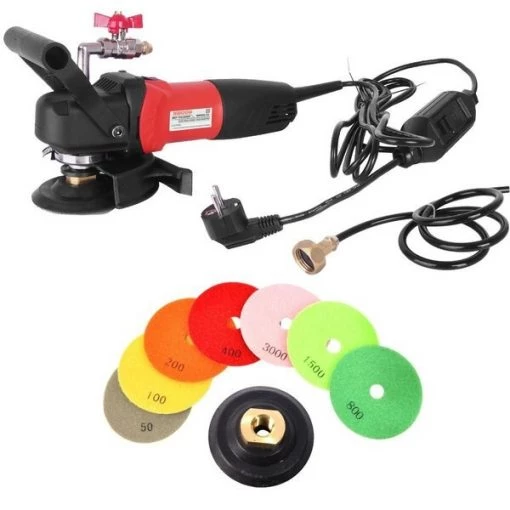 4 Inch 220V Variable Speed Wet Polisher and Grinder and 8 pc 5 Inch Diamond Polishing Pad Set