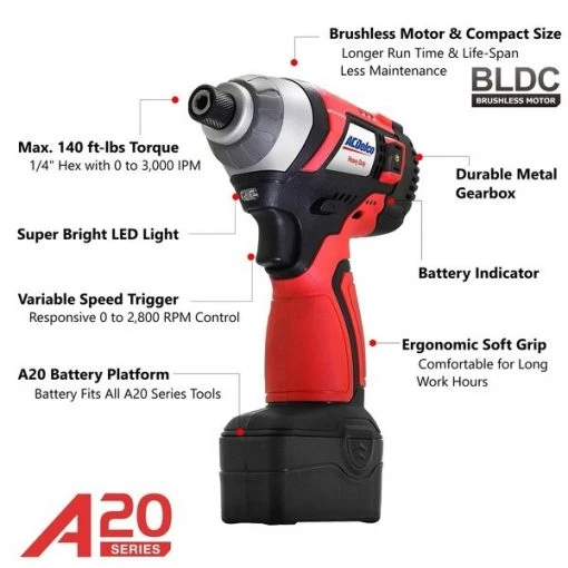 A20 20V Li-ion BRUSHLESS Impact Driver, 1-Battery Kit