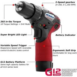 Acdelco Tools G12 K5 Combo 3/8" Drill Driver+ 1/4"Impact Driver, 2-battery 5 G12 K5 Combo 3/8" Drill Driver+ 1/4"Impact Driver, 2-battery