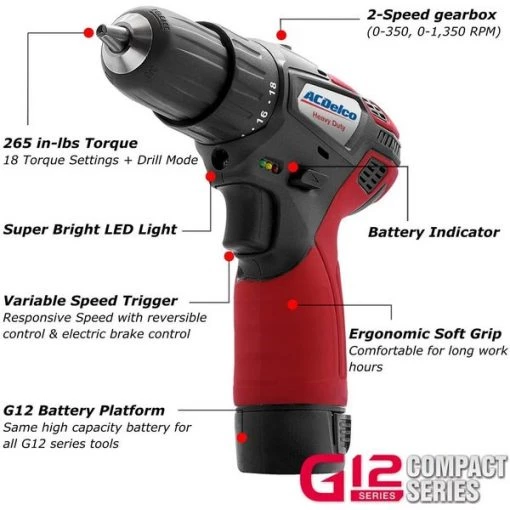 G12 K5 Combo 3/8" Drill Driver+ 1/4"Impact Driver, 2-battery