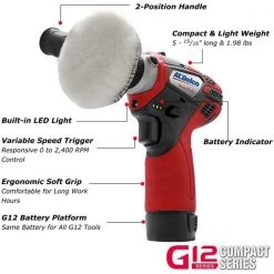 G12 12V Cordless 3" Polisher, 2-Battery Kit w/Accessories