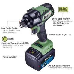 DXP 60V BLDC 1/4" Impact Driver 3-Stage 200 ft-lbs, Kit