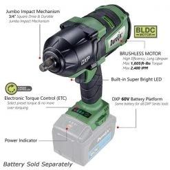 60V Cordless 3/4" Brushless Jumbo Impact Wrench (Tool Only)