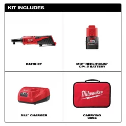 Milwaukee M12 Cordless Ratchet Kit, (1) 1.5Ah, (1) 2.0Ah Batteries 3 M12 Cordless Ratchet Kit, (1) 1.5Ah, (1) 2.0Ah Batteries