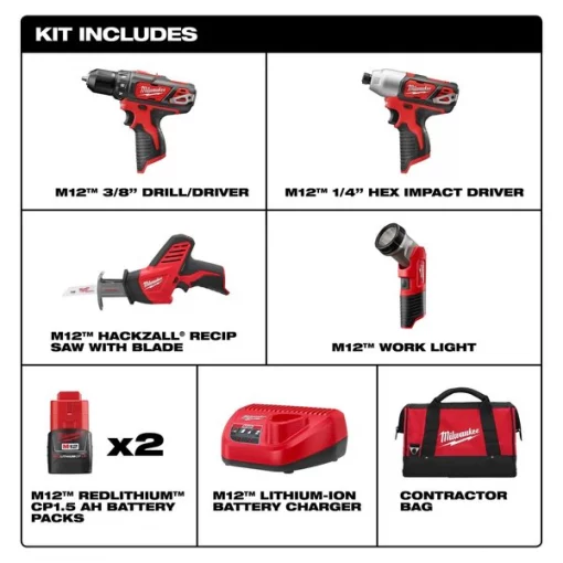 Cordless Combination Kit, 4 Tools, 12V DC
