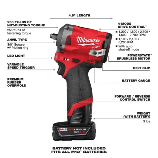 M12 FUEL(TM) 12V 3/8" Cordless Impact Wrench Kit