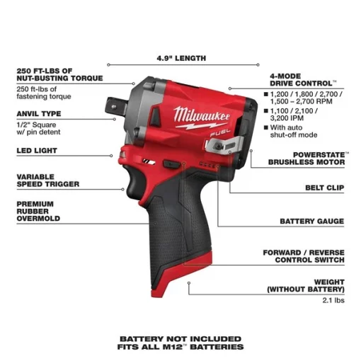 Impact Wrench, Cordless, 12V DC, 2700 RPM