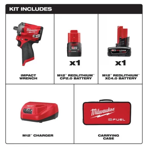M12 FUEL™ Stubby 1/2" Impact Wrench Kit w/ M12™ REDLITHIUM™ XC6.0 Bat.