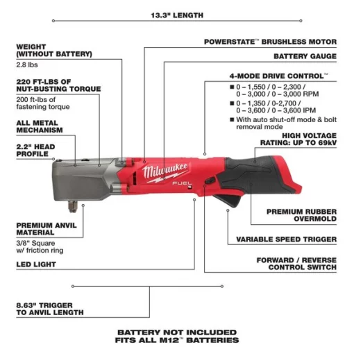 M12 FUEL 3/8" Right Angle Impact Wrench w/ Friction Ring (Bare Tool)
