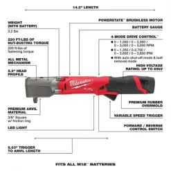 Milwaukee M12 FUEL 3/8" Right Angle Impact Wrench w/ Friction Ring Kit 6 M12 FUEL 3/8" Right Angle Impact Wrench w/ Friction Ring Kit