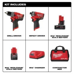 Milwaukee Cordless Combo Kit, 12.0V, 2 Tools 6 Cordless Combo Kit, 12.0V, 2 Tools