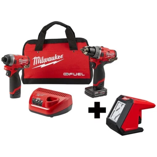 M12 FUEL™ 1/2" Hmr Drill & 1/4" Hex Impct Drvr w M12™ ROVER™ Fld Light