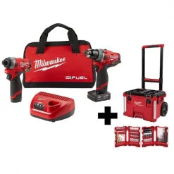 M12 FUEL Cordless Combo Kit w/ Packout Rolling Toolbox, 75PC Drill Set