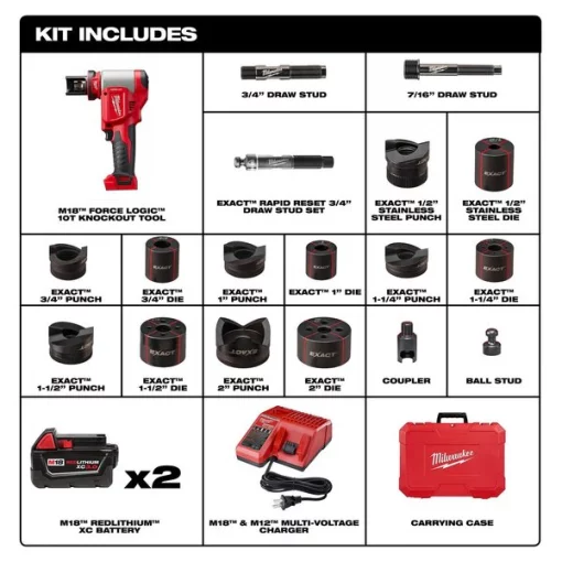 M18 FORCE LOGIC 6T Knockout Tool 1/2" – 2" Kit