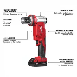 Milwaukee M18 FORCELOGIC 6T Knockout Tool 1/2" - 4" Kit 7 M18 FORCELOGIC 6T Knockout Tool 1/2" – 4" Kit