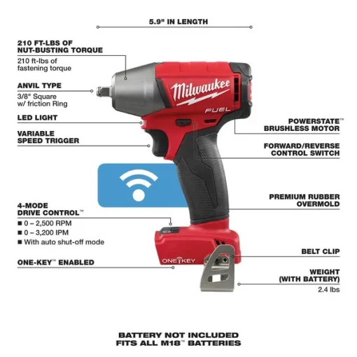 M18™ 18.0 3/8" Cordless Impact Wrench, Belt Clip