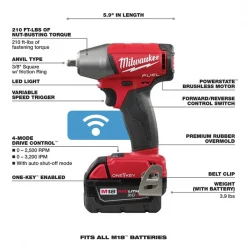 Milwaukee Impact Wrench, Cordless, Compact, 18VDC, Tool Length: 5-7/8" 6 Impact Wrench, Cordless, Compact, 18VDC, Tool Length: 5-7/8"