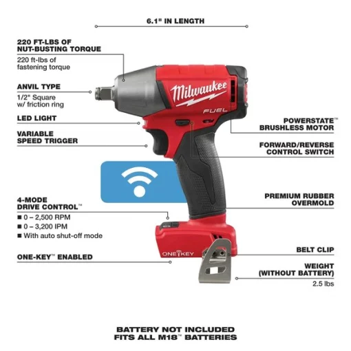 M18™ 18.0 1/2" Cordless Impact Wrench, Belt Clip