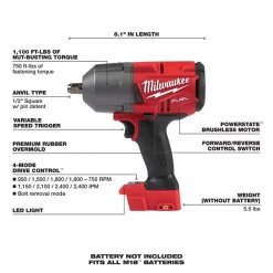 Impact Wrench, Cordless, 18V DC, 1800 RPM