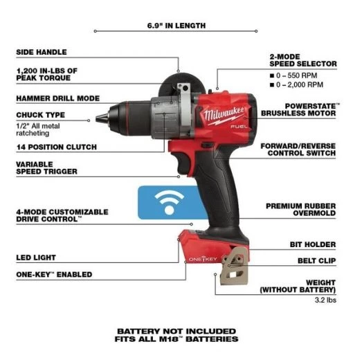M18 FUEL™ Cordless 1/2" Hammer Drill w/ ONE-KEY™