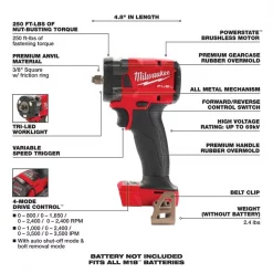 Milwaukee M18 FUEL™ Cordless 3/8" Compact Impact Wrench w/ Friction Ring Bare Tool 4 M18 FUEL™ Cordless 3/8" Compact Impact Wrench w/ Friction Ring Bare Tool