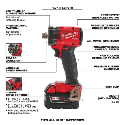 M18 FUEL™ Cordless 1/2" Compact Impact Wrench w/ Pin Detent Kit