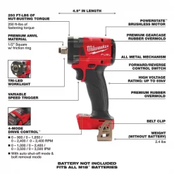 M18 FUEL™ Cordless 1/2" Compact Impact Wrench w/ Friction Ring Bare Tool