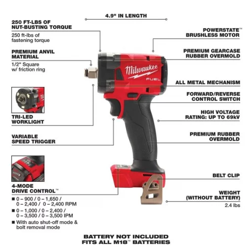 M18 FUEL™ Cordless 1/2" Compact Impact Wrench w/ Friction Ring Bare Tool