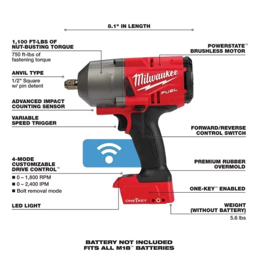 Impact Wrench, Cordless, 18V DC, 1750 RPM