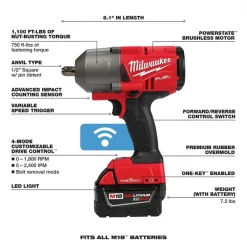 Milwaukee Impact Wrench, Cordless, Compact, 18VDC, Free Speed: 1750 rpm 6 Impact Wrench, Cordless, Compact, 18VDC, Free Speed: 1750 rpm