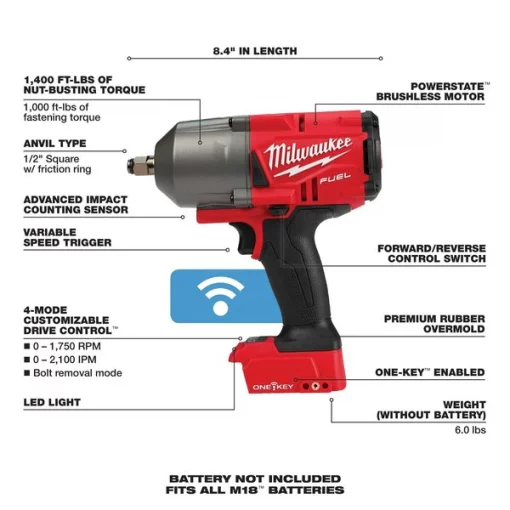 Impact Wrench, Cordless, 18VDC, Compact