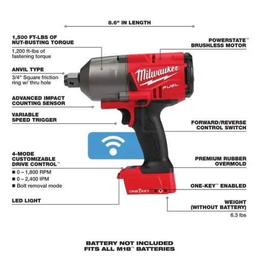 Impact Wrench, Cordless, Compact, 18VDC