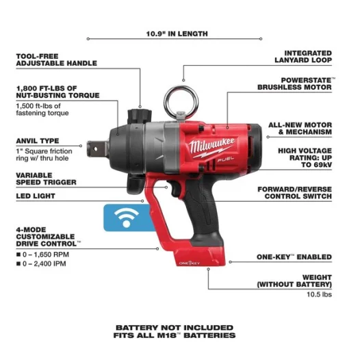 M18 FUEL 1" High Torque Impact Wrench w/ ONE-KEY