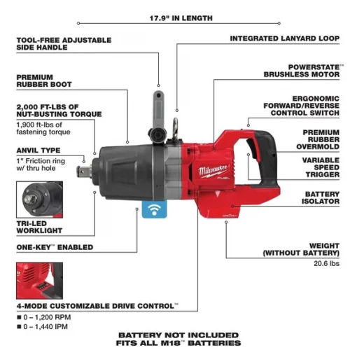 M18 FUEL™ Cordless 1" D-Handle High Torque Impact Wrench w/ ONE-KEY™