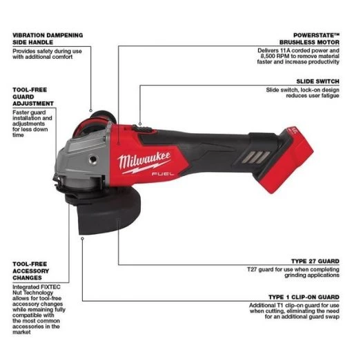M18 FUEL™ Cordless 4-1/2" / 5" Grinder Slide Switch, Lock-On