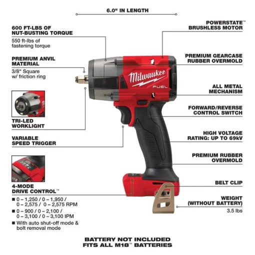 Mid-Torque Impact Wrench, 3/8", Cordless