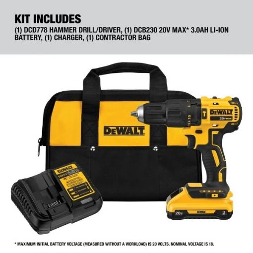 Hammer Drill, 20.0V, 1/2In Chuck Size