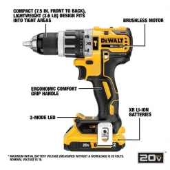 Dewalt 20.0 V Hammer Drill, Battery Included, 1/2 in Chuck 5 20.0 V Hammer Drill, Battery Included, 1/2 in Chuck