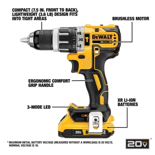 20.0 V Hammer Drill, Battery Included, 1/2 in Chuck