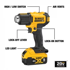 Dewalt Heat Gun Kit, Battery Powered, 20V DC, Dual Temp. Setting, Pistol Handle 11 Heat Gun Kit, Battery Powered, 20V DC, Dual Temp. Setting, Pistol Handle